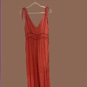Wide Leg Jumpsuit Soft Draped and Shoulder Tie Grecian Style LG Tomato Red